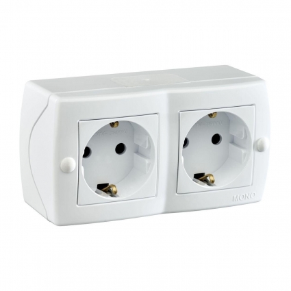 Розетка 2К+З двойная Mono Electric Octans IP20 16A 250V винтовое подключение белый 104-010107-120, цвет белый,  в современном стиле