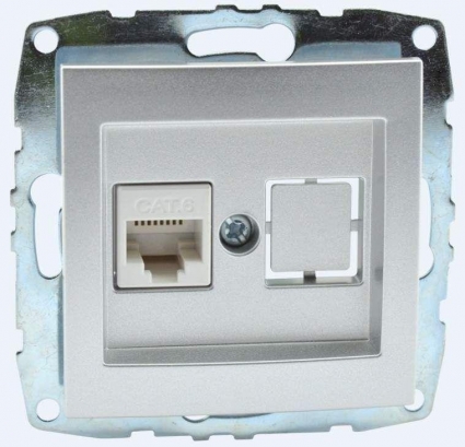 Розетка компьютерная RJ45 Mono Electric Despina/ Larissa 6 кат серебро 500-002105-125, цвет серебро,  в современном стиле