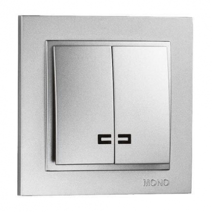 Выключатель Mono Electric Despina двухклавишный с подсветкой серебро 102-212125-103, цвет серебро,  в современном стиле