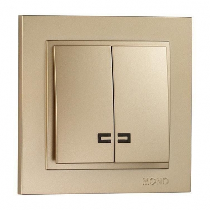 Выключатель Mono Electric Despina двухклавишный с подсветкой титан 102-222225-103, цвет титановый,  в современном стиле