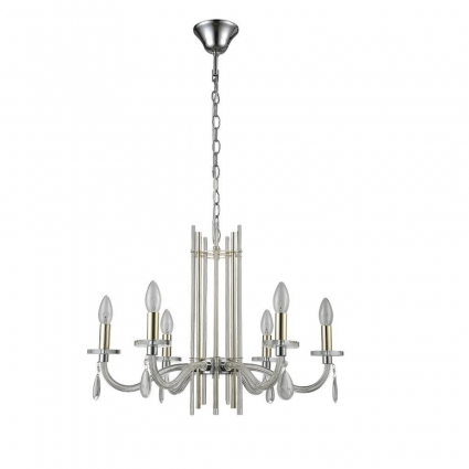 Подвесная люстра Crystal Lux AURELIO SP6 GOLD+CHROME/TRANSPARENT для гостиной площадью до 30 кв.м.,  в стиле арт-деко